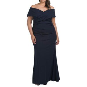 BETSY & ADAM Navy Plus Made In Usa Cuff Wrap Crepe Gown